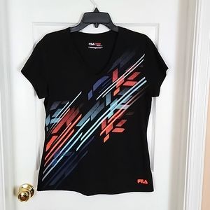 FILA Black Design Short Sleeve Shirt - Size L